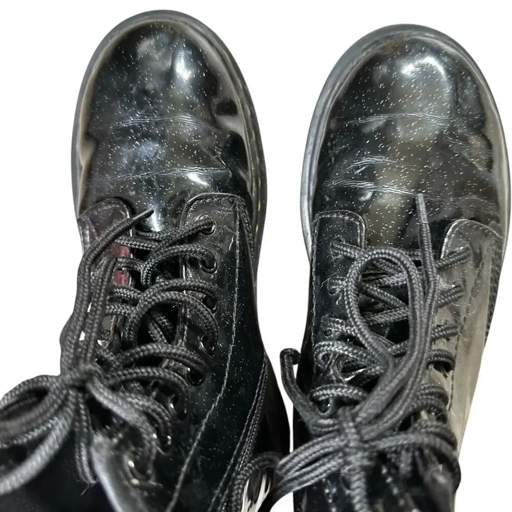 Doc Dr Martens Black Glitter Boots US 2 UK 3 AIR WAIR 1460 Y Zip
